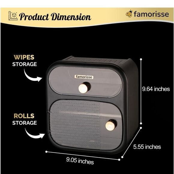 Famorisse Tissue Paper Holder w/Drawer- Black/Rose Gold - Picture 4 of 13